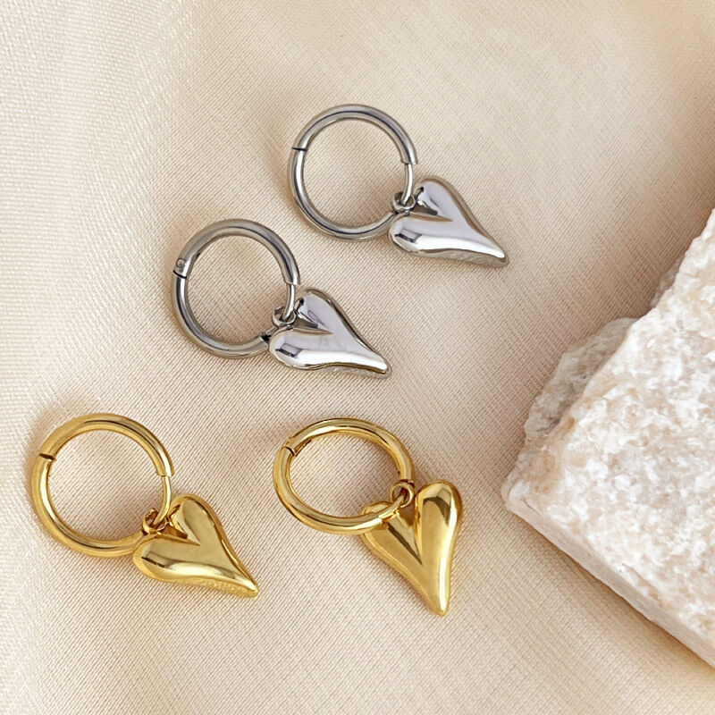 1 Pair Commute Series Simple Daily Slender Heart Shape Stainless Steel Waterproof Gold Color Women's Drop Earrings Picture3