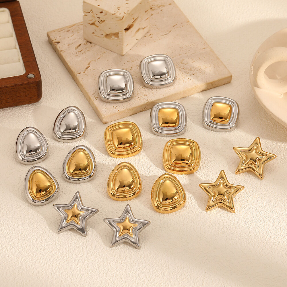 1 Pair Moden Series Chic Star Shape Stainless Steel Waterproof Gold & Silver Color Women's Stud Earrings
