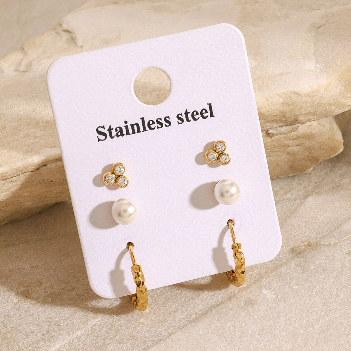1 pair simple series elegant geometric stainless steel  gold plated artificial pearl women earrings set Picture3