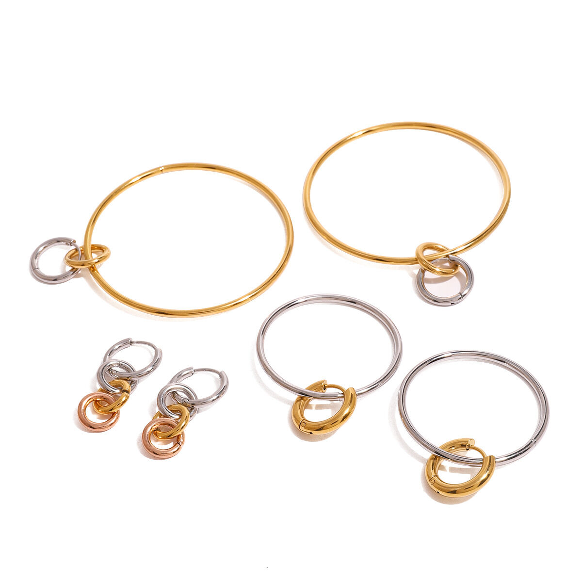 1 pair simple series simple geometric stainless steel  gold plated women hoop earrings h5 Picture5