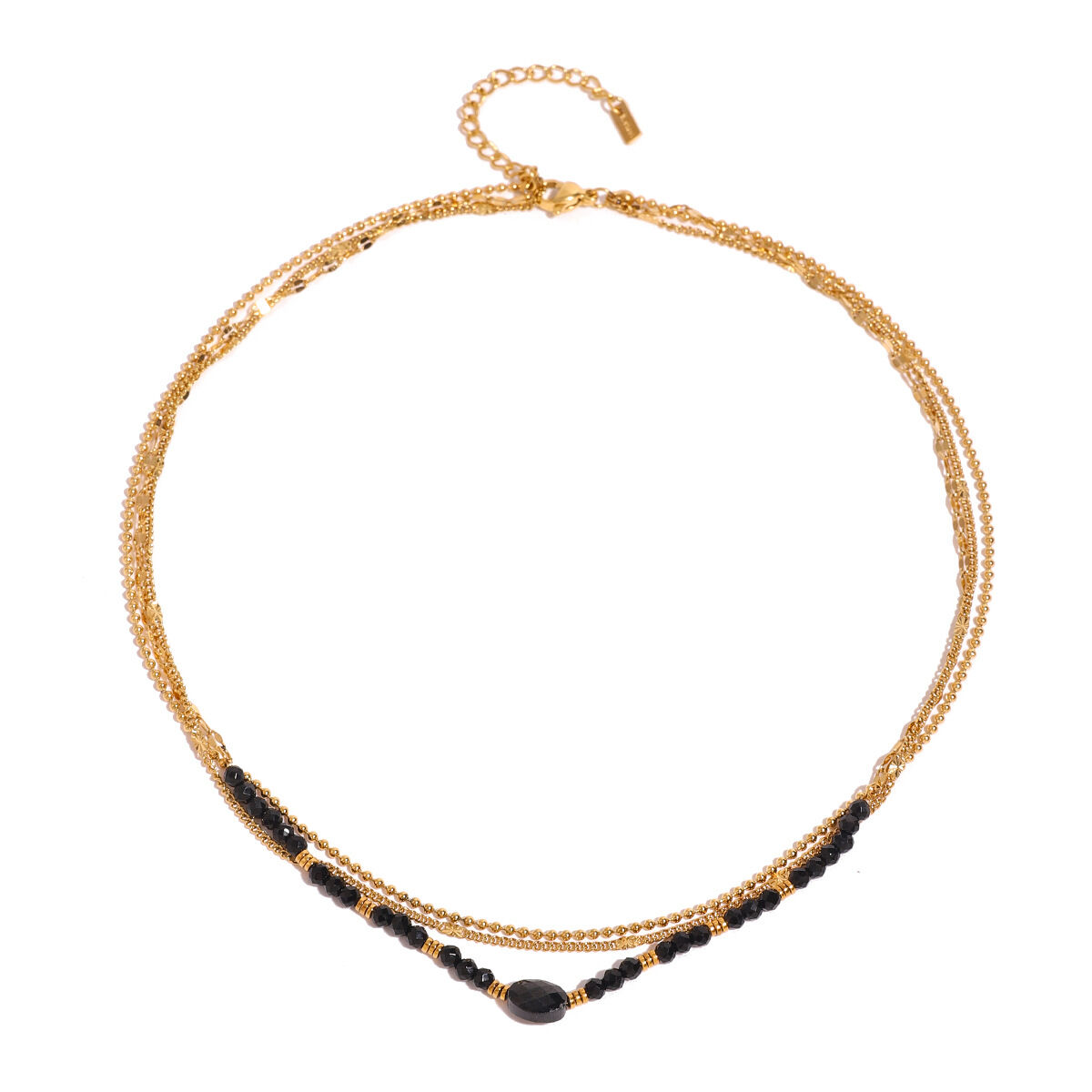 Collar en capas para mujer, serie simple, elegante, de acero inoxidable, chapado en oro de 18 quilates, con piedras naturales h5 Imagen5