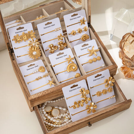 1 Paar Simple Series Süße Blumen Edelstahl 18 Karat Vergoldet Kunstperlen Damen Haarspangen 2