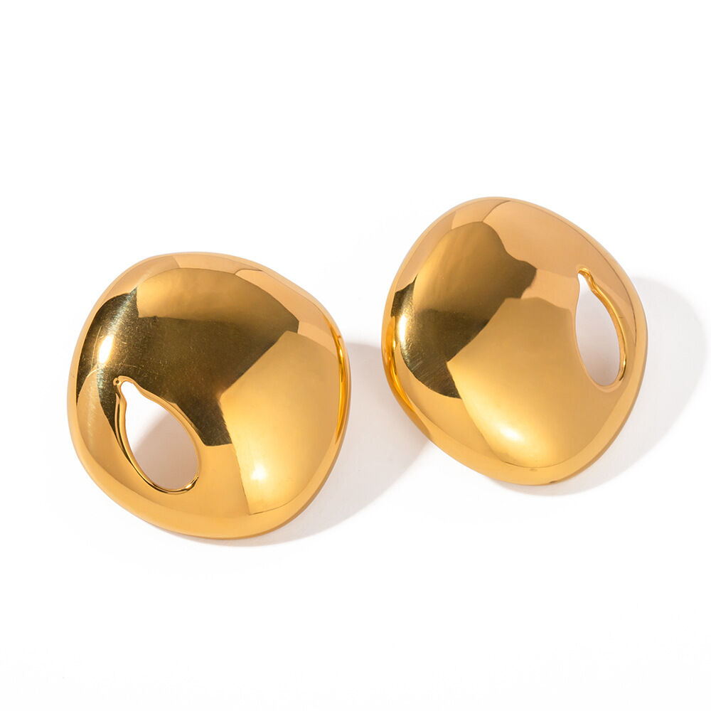 1 paire de boucles d'oreilles à tige géométriques décontractées en acier inoxydable plaqué or  pour femmes h5 Image6