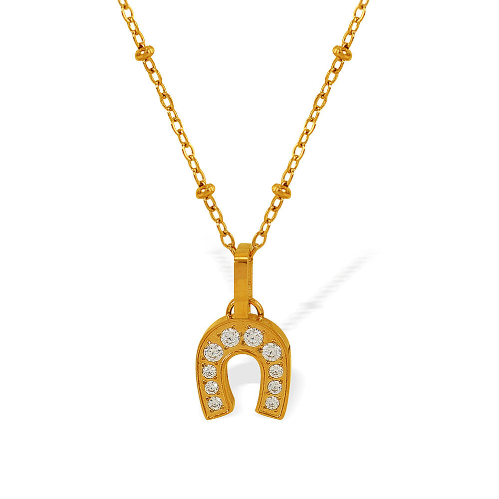 1 pezzo semplice serie semplice geometrico acciaio inossidabile placcato oro 18K zircone donne collane con ciondolo Immagine6