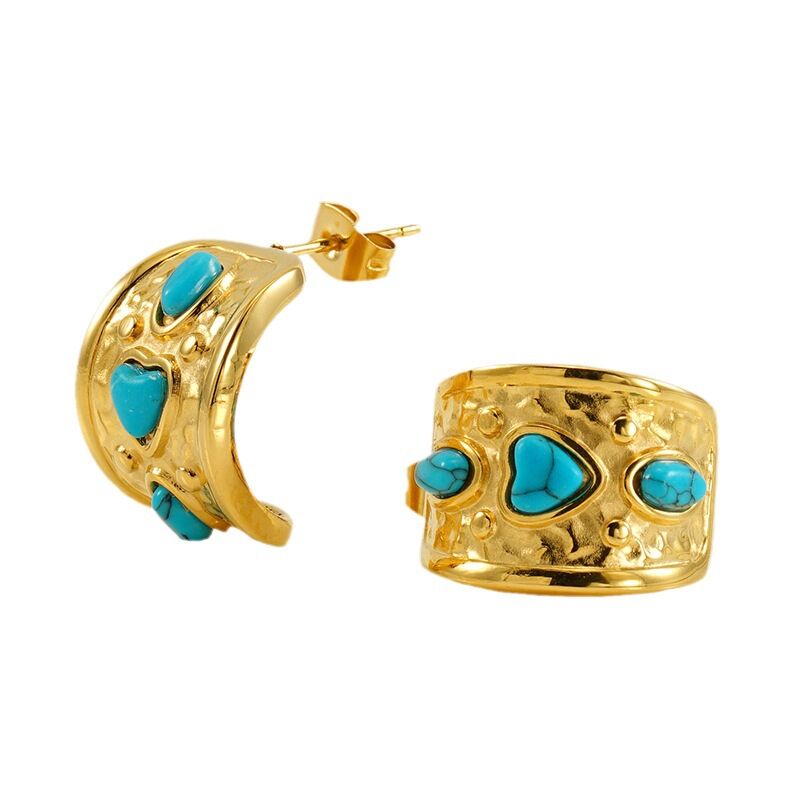 1 pair simple series retro polka dots stainless steel  gold plated women stud earrings h5 Picture6