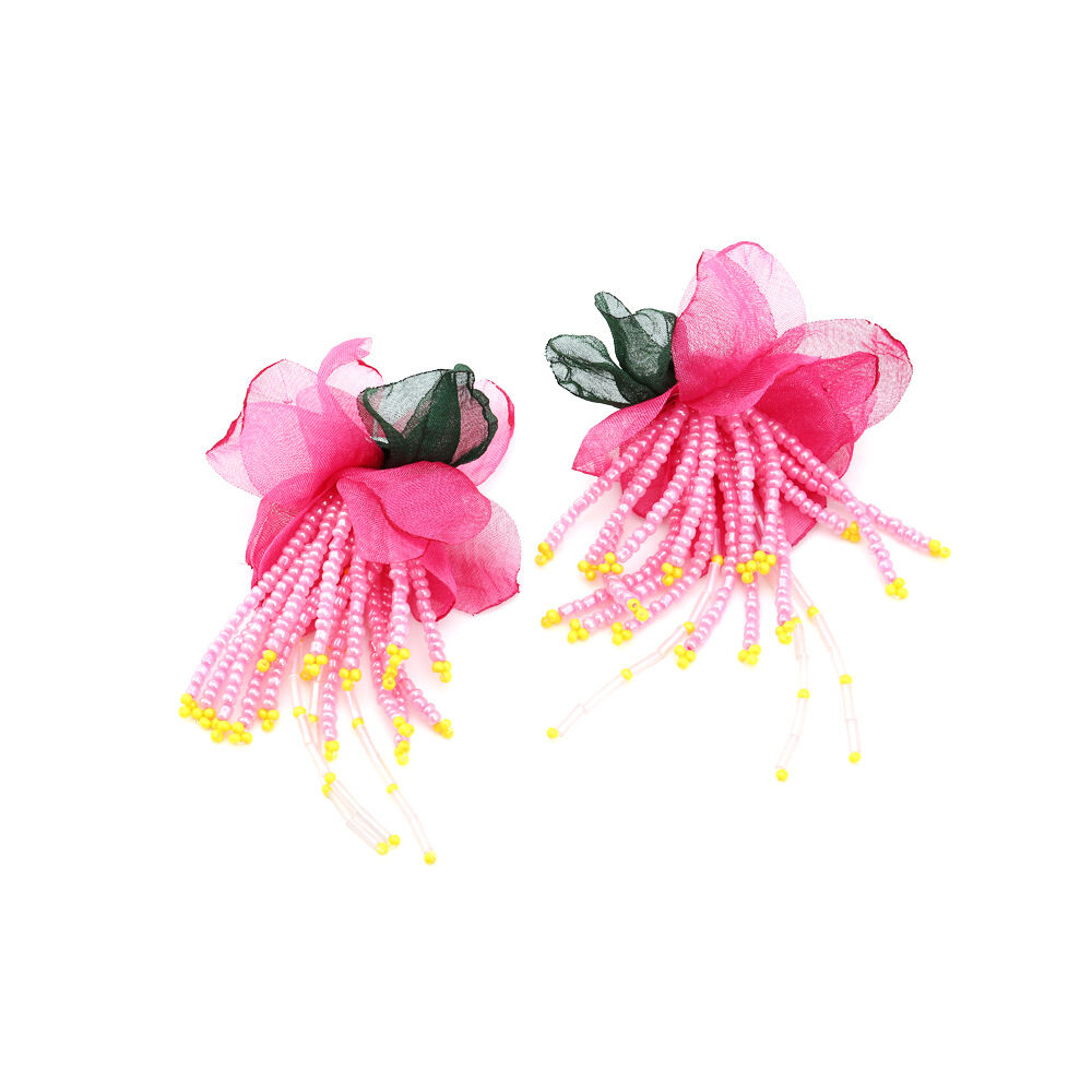 1 Pair Fabric Flower Beaded Tassel Beads Earrings Picture3