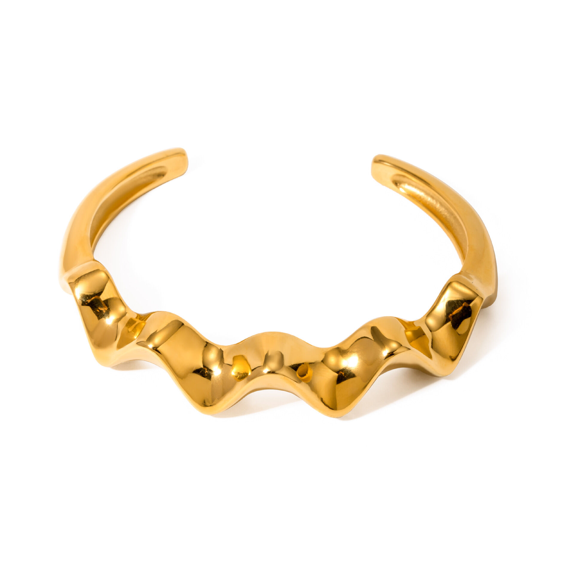 1 piece retro simple style wave geometric stainless steel gold plated women's bangles h5 Picture4