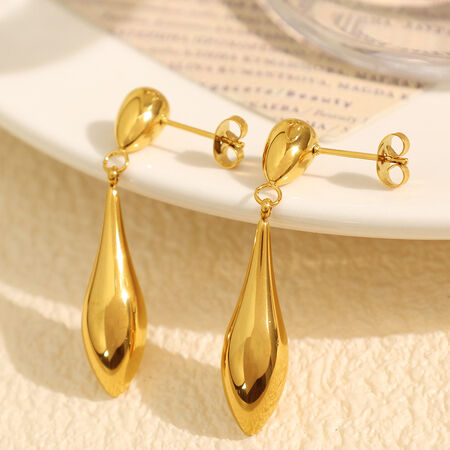 1 Pair Minimalist Series Chic Irregular Droplet Shape Stainless Steel Waterproof Gold Color Women's Drop Earrings