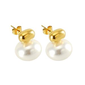 1 pair luxurious retro style solid color stainless steel gold plated inlay artificial pearl women's stud earrings h5 Picture6