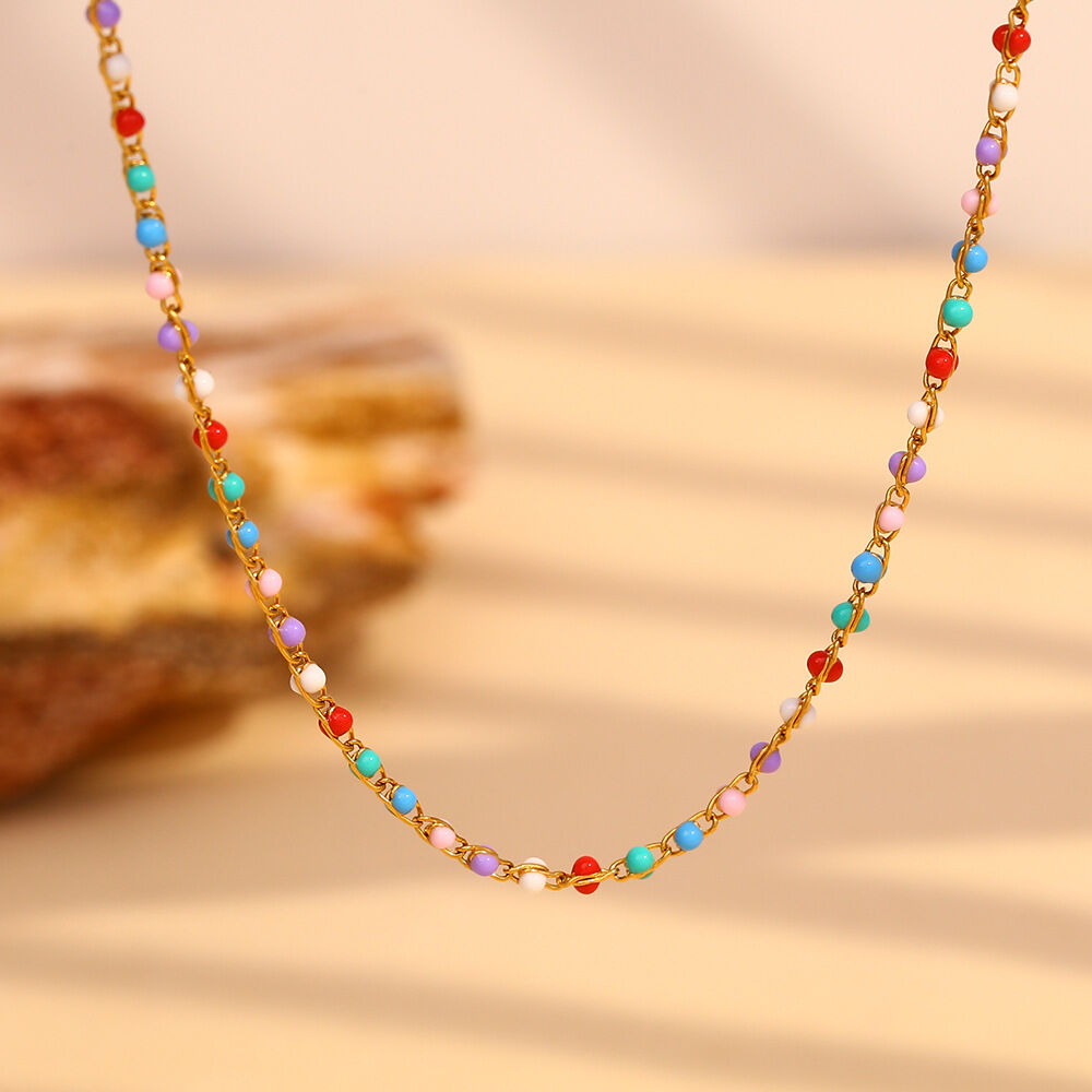 Fashionable Temperament Multi-color Beaded Stainless Steel Waterproof Women's Necklace