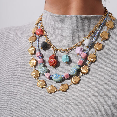 1 Piece Marine Series Vacation Colorful Ceramic Conch Stainless Steel Waterproof Gold Color Shell Women's Pendant Necklaces 2