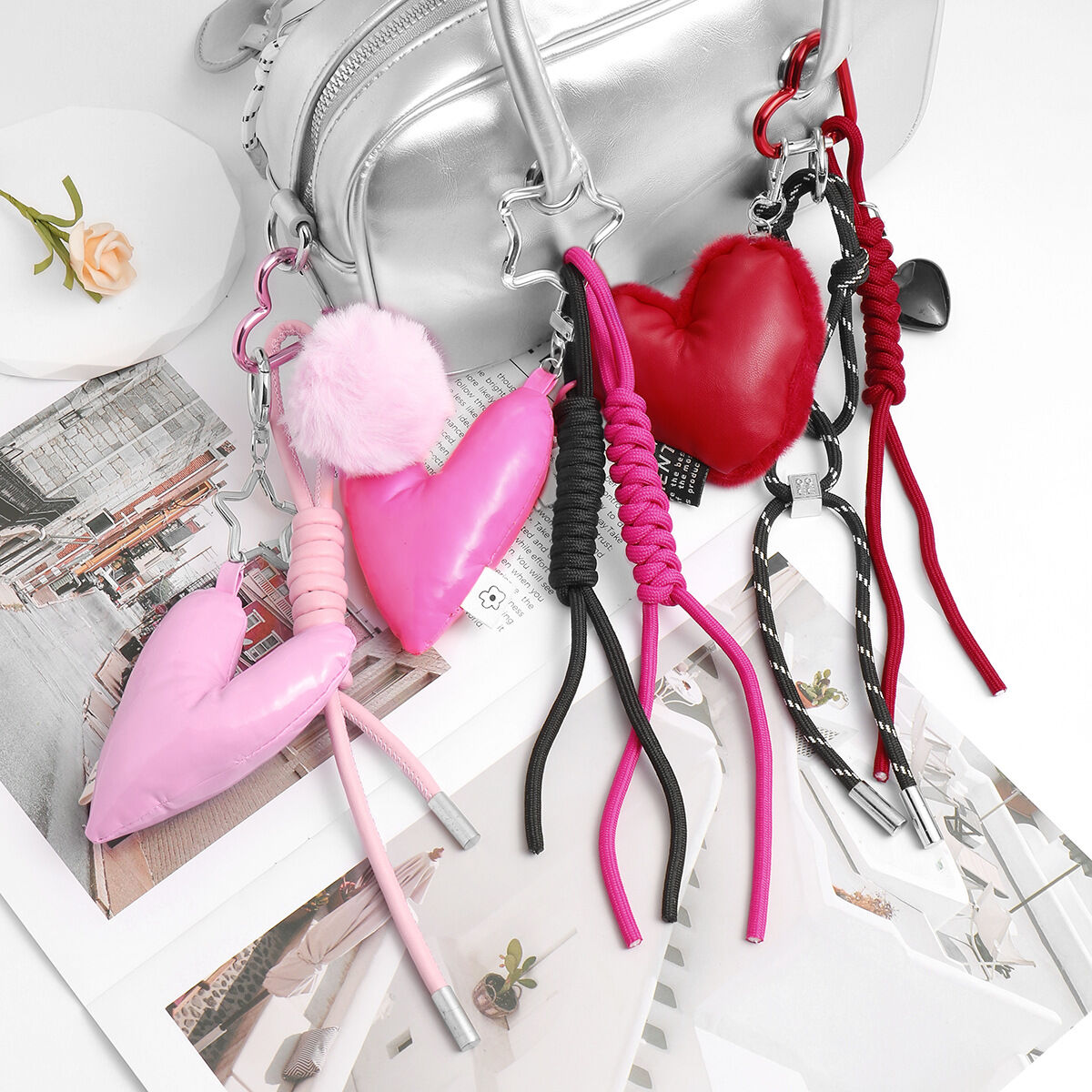 1 Piece Sweet Leather Heart Bag Charms