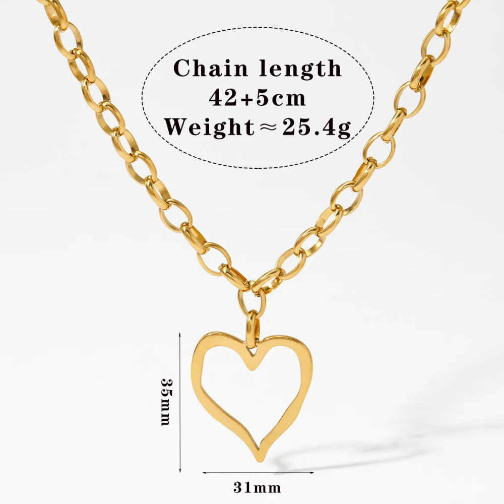 Simple Series Heart Shape Stainless Steel Waterproof Gold Color Pendant Necklaces Picture2