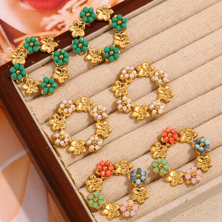 Sweet Colorful Flower Stainless Steel Waterproof Women's Earrings 2