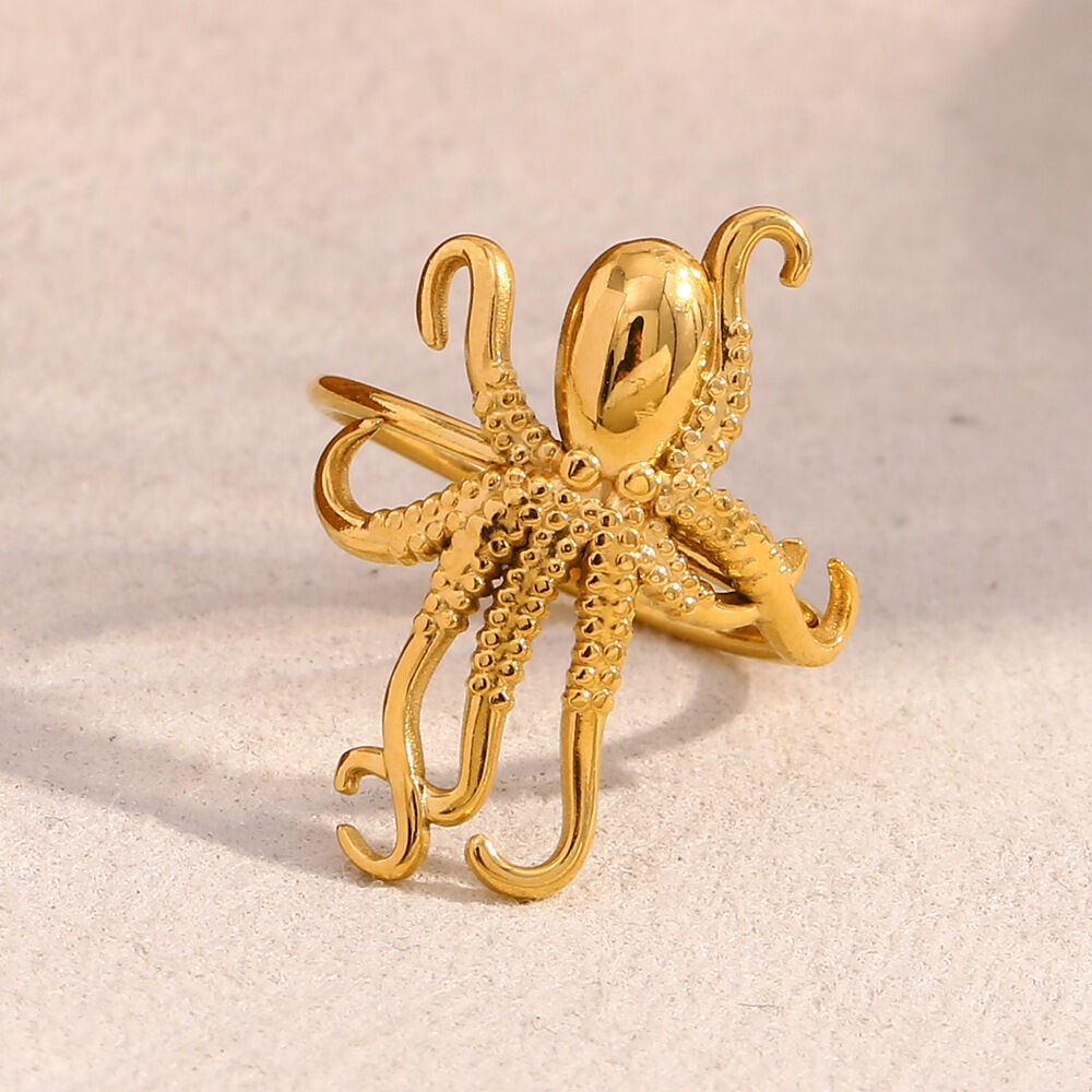 Oktopus-Ringe aus Edelstahl, wasserdicht, goldfarben, verstellbar