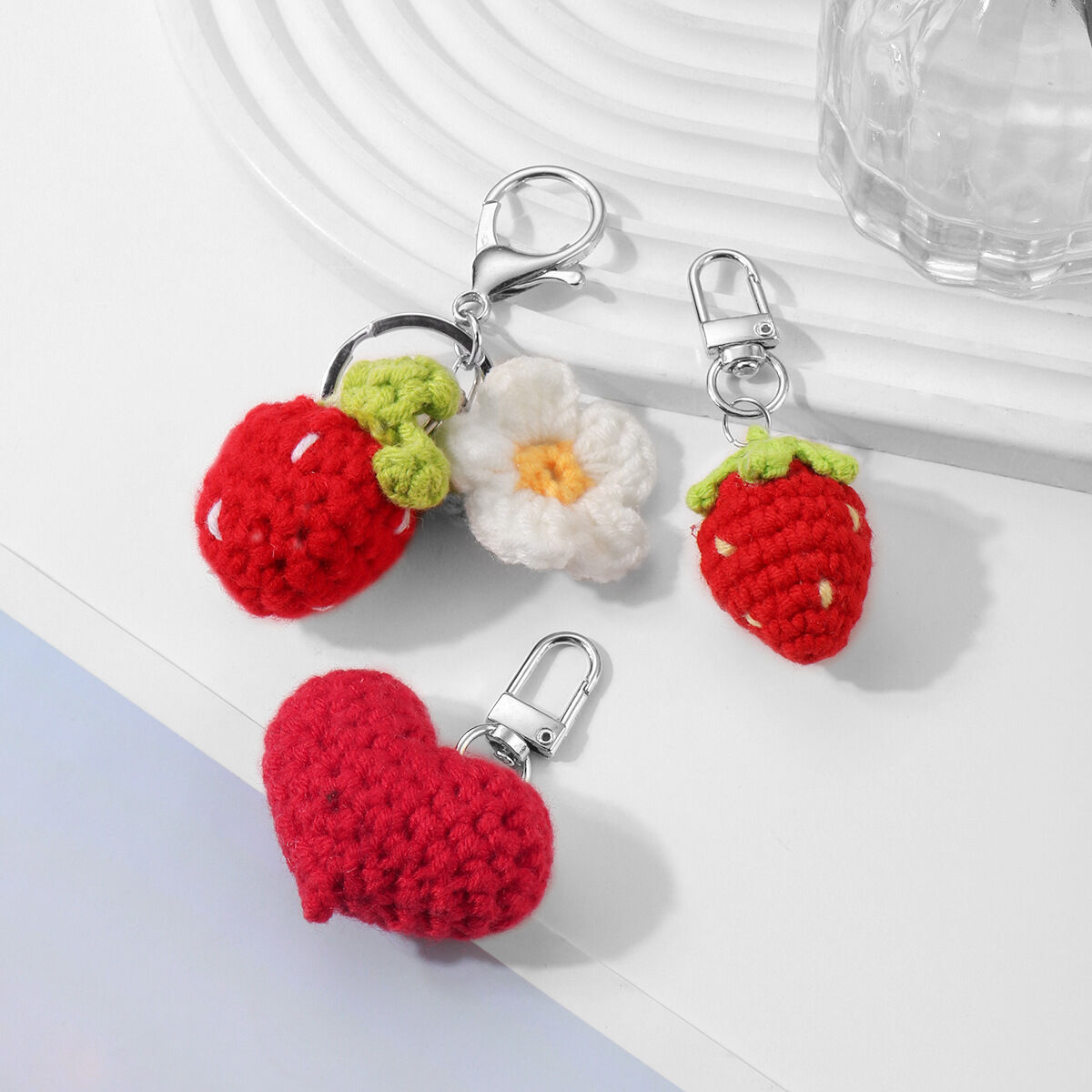 1 Piece Sweet Woolen Flower Strawberry Heart Bag Charms