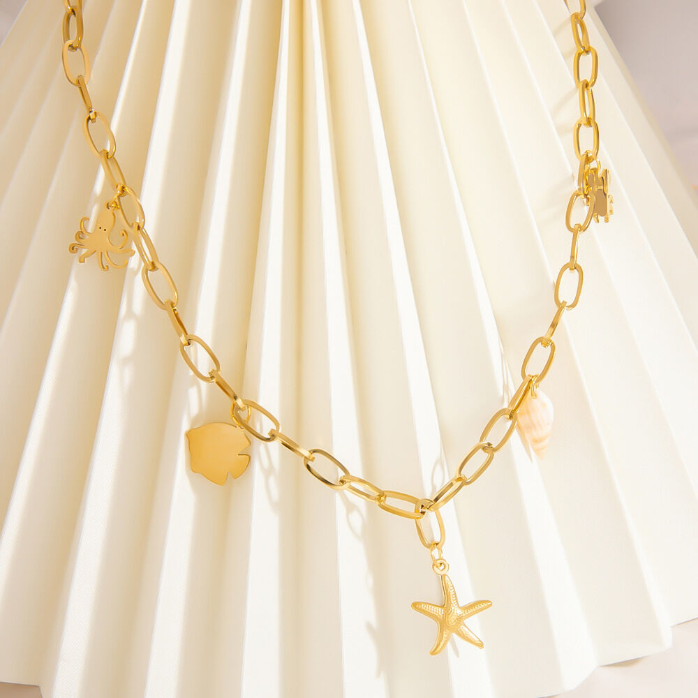 Collana leggera e lussuosa con gemma semplice, intarsiata in oro, in acciaio inossidabile per donna Immagine3