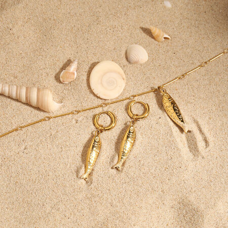 Cute Fish Stainless Steel Waterproof Gold Color Drop Earrings