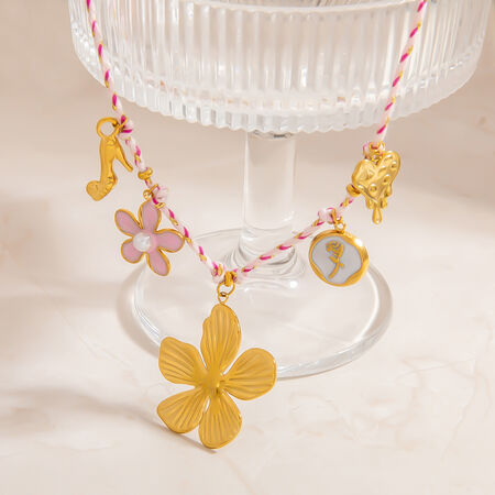 Sweet Flower Stainless Steel Waterproof Gold Color Pendant Necklaces 2