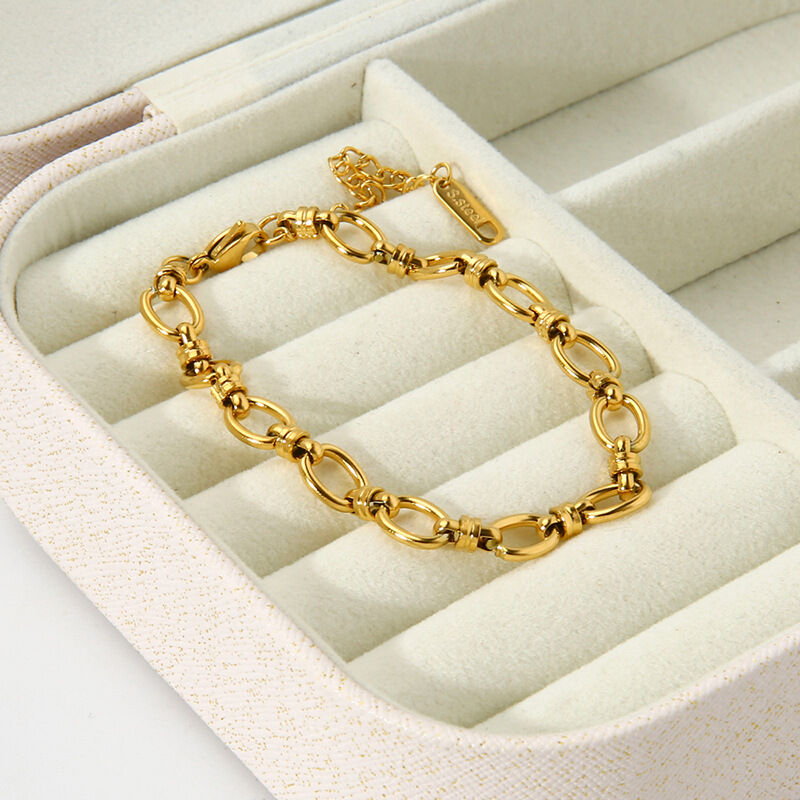 Simplicity Series Gold Color Stainless Steel Waterproof Chain Bracelet h5Picture4