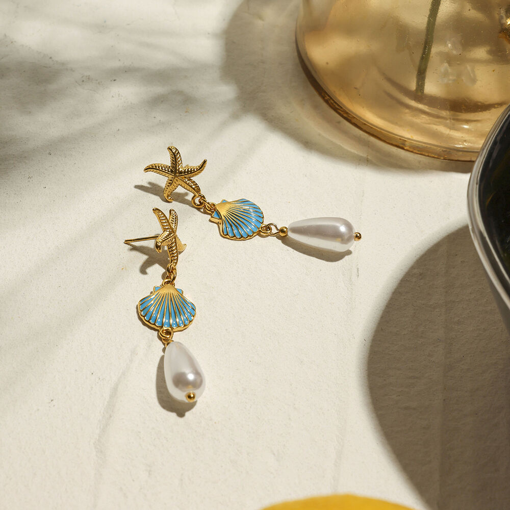 orecchini pendenti in acciaio inossidabile color oro stile oceanico Immagine8