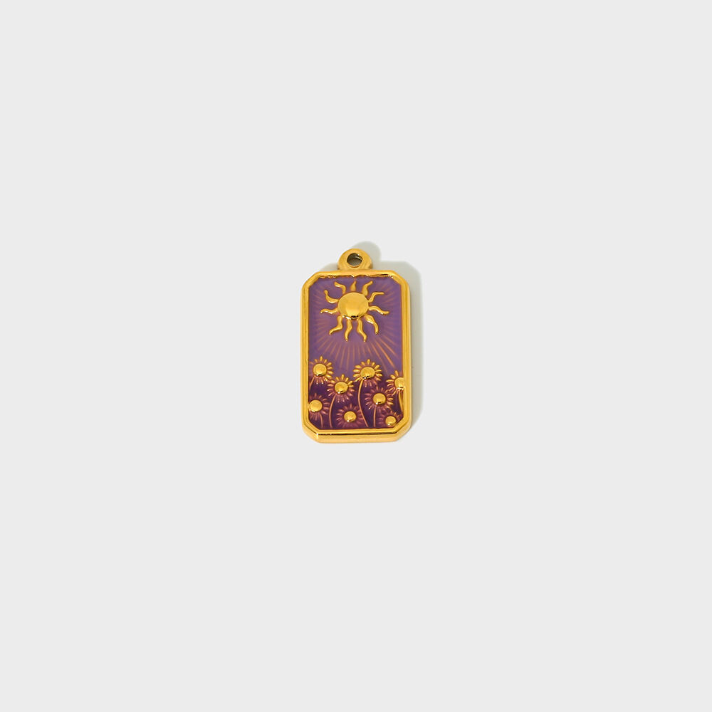 1 Piece Sun Sunflower Rectangle DIY Gold Stainless Steel Waterproof Pendant Accessories 2