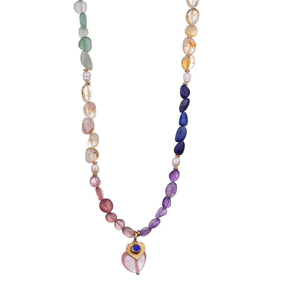 Collier pendentif femme élégant en forme de cœur, en acier inoxydable doré, étanche, avec pierre naturelle transparente (1 pièce) h5 Image6