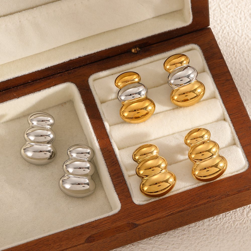 Patchwork Stainless Steel Waterproof Gold Color Stud Earrings
