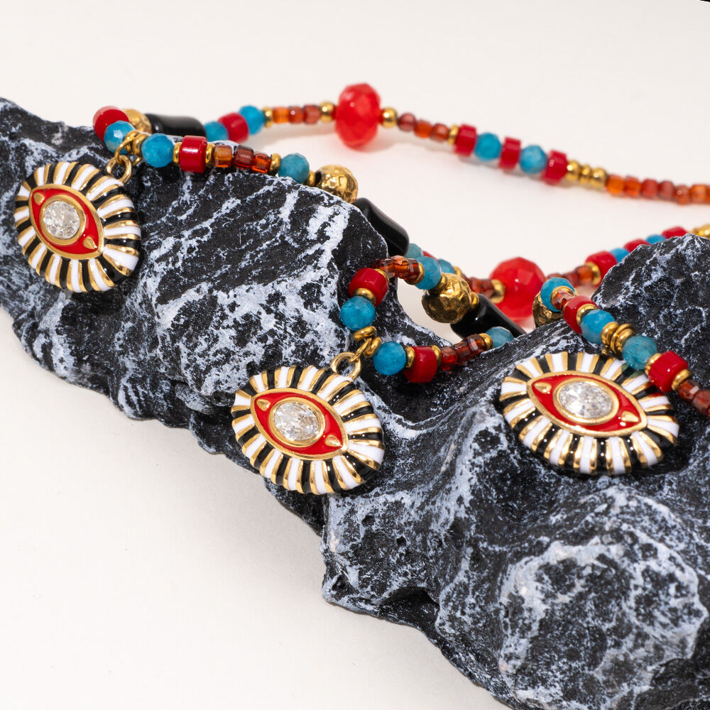 1 Piece Radiant Series Retro Chic Eye Stainless Steel Waterproof Gold Color Women's Beaded Necklaces Picture6