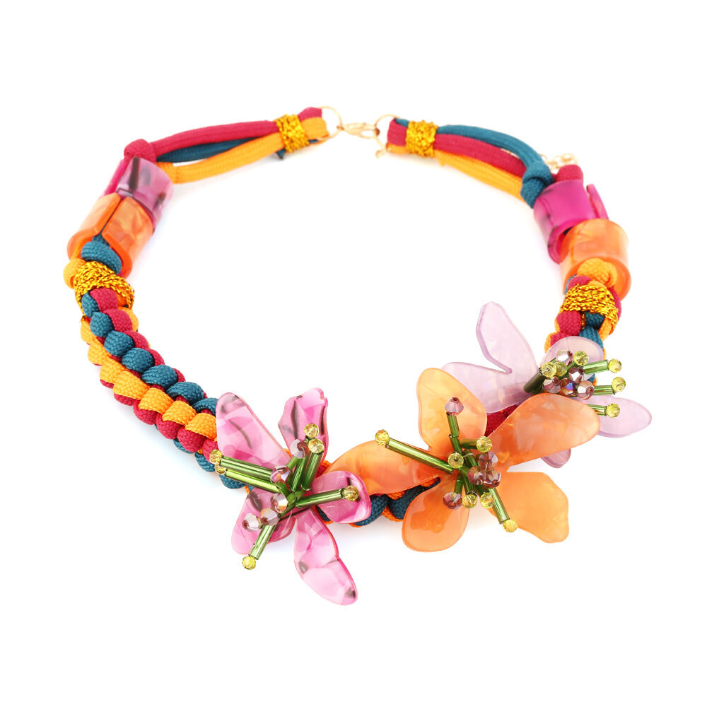 1 Piece Vacation Style Braided Rope Acrylic Flower Necklace Picture3