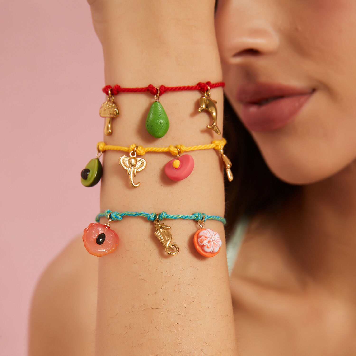 Contrast Color Fruits Cotton Rope Stainless Steel Waterproof Women's Charm Bracelets