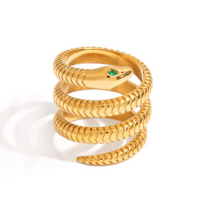 Snake Stainless Steel Waterproof Gold Color Statement Rings h5