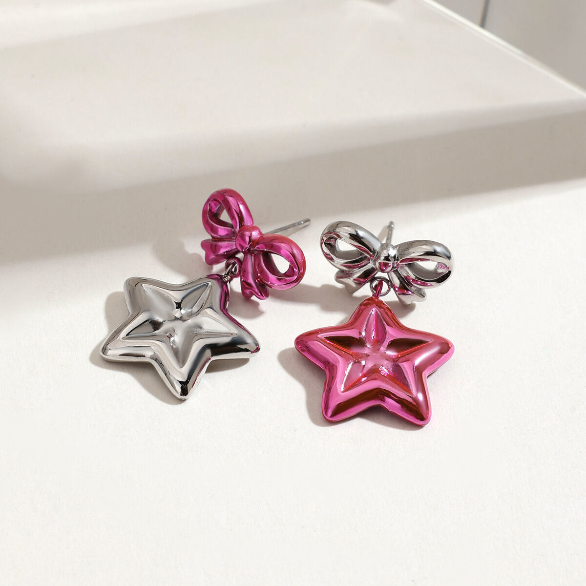Sweet and Cool Style Star Stainless Steel Waterproof Drop Earrings h5 Picture3