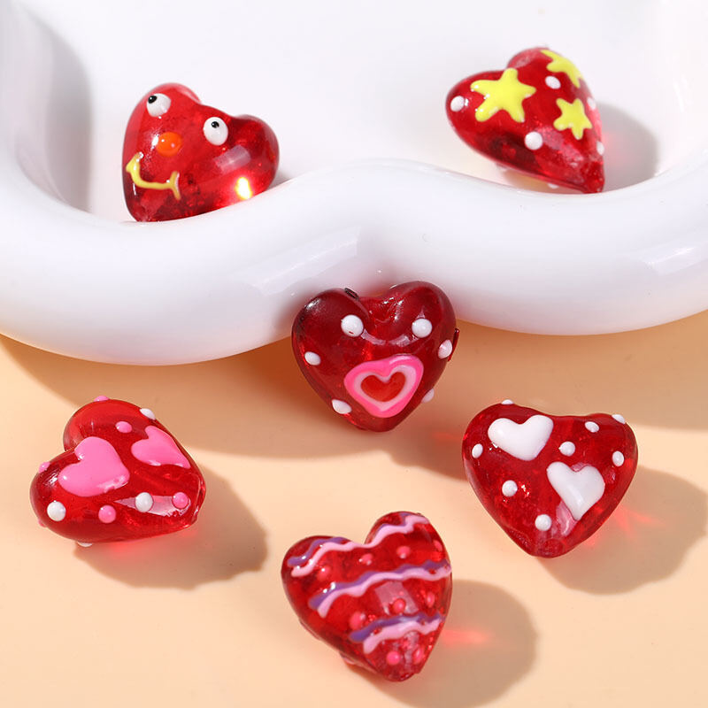 Sweet Red Elegant Heart Glass DIY Jewelry Beads 2
