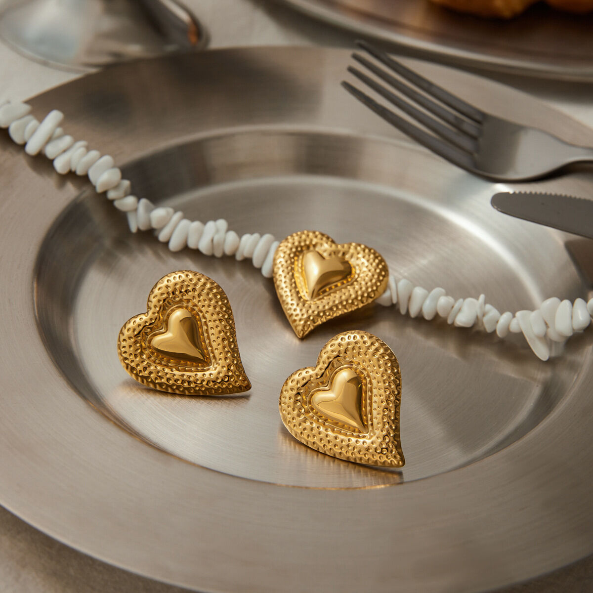 Romantic Heart Stainless Steel Waterproof  Gold Color Beaded Necklaces