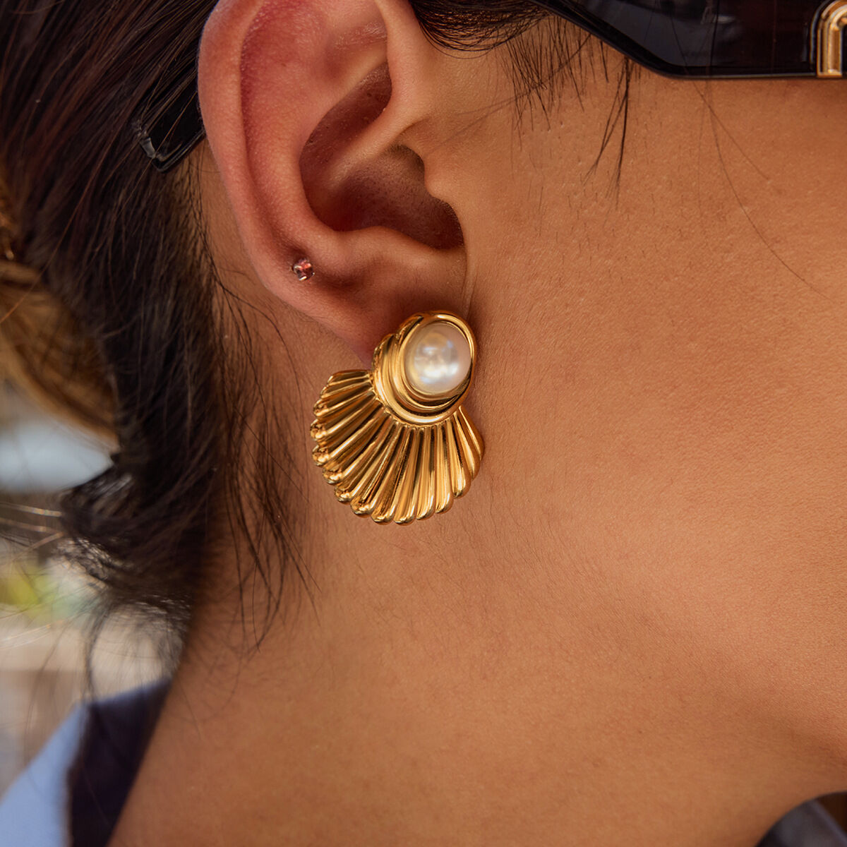 Retro Stainless Steel Waterproof Gold Color Stud Earrings