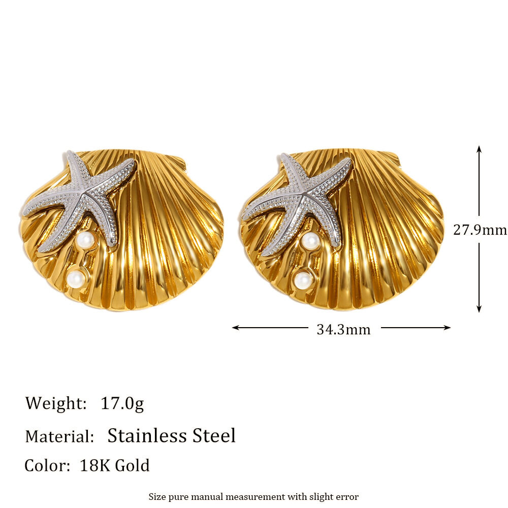 1 Piece Ocean Collection Gold Shell Stainless Steel Waterproof Stud Earrings Picture6