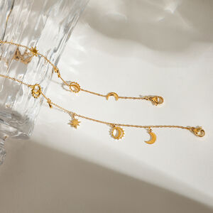 1 Stück goldfarbenes, wasserdichtes Edelstahl-Armband mit Mond- und Sternmotiv für Damen h5 Bild4