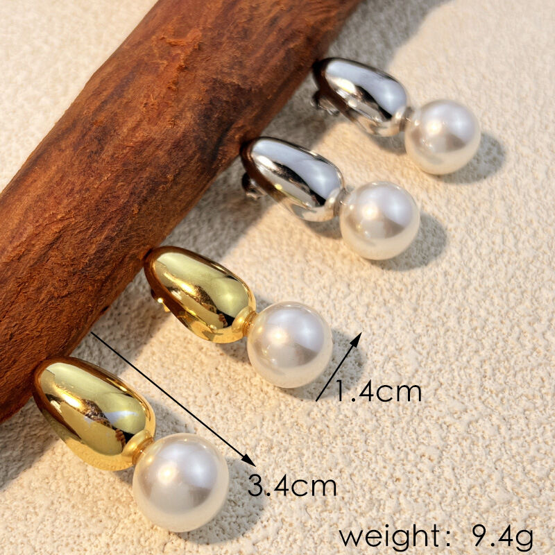 Classic Droplet Stainless Steel Waterproof Gold Color Stud Earrings h5 Picture3