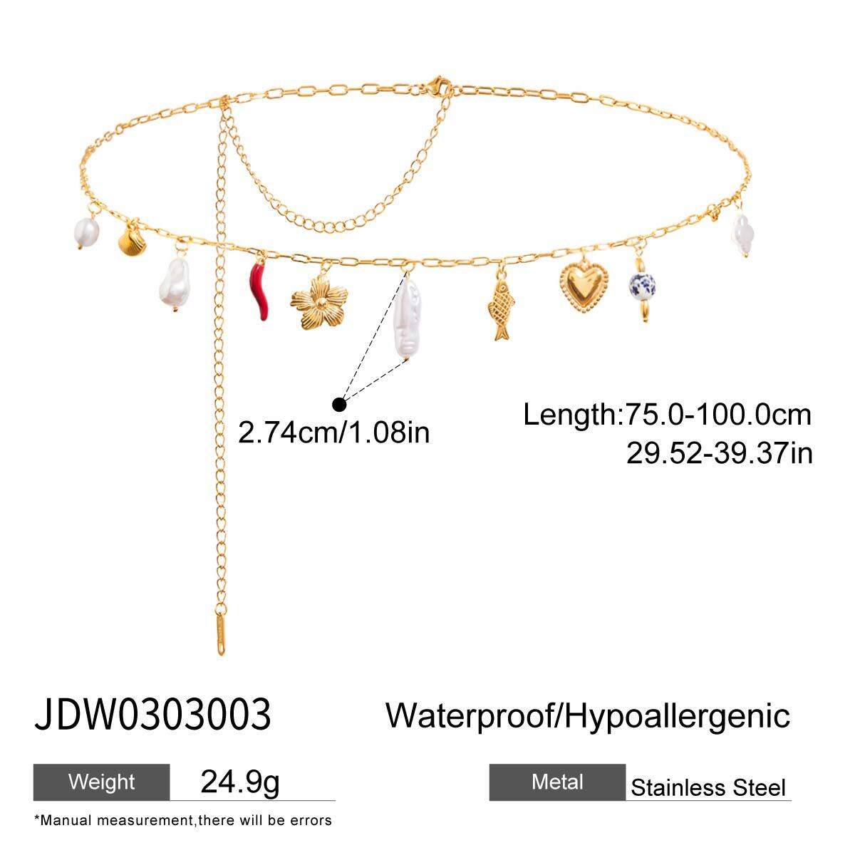 Chaînes de taille en acier inoxydable doré avec perles en forme de cœur Ins Style h5 