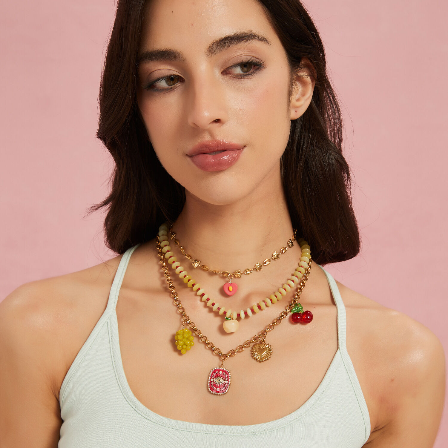 1 piece fruit  stainless steel natural stone women's pendant necklaces