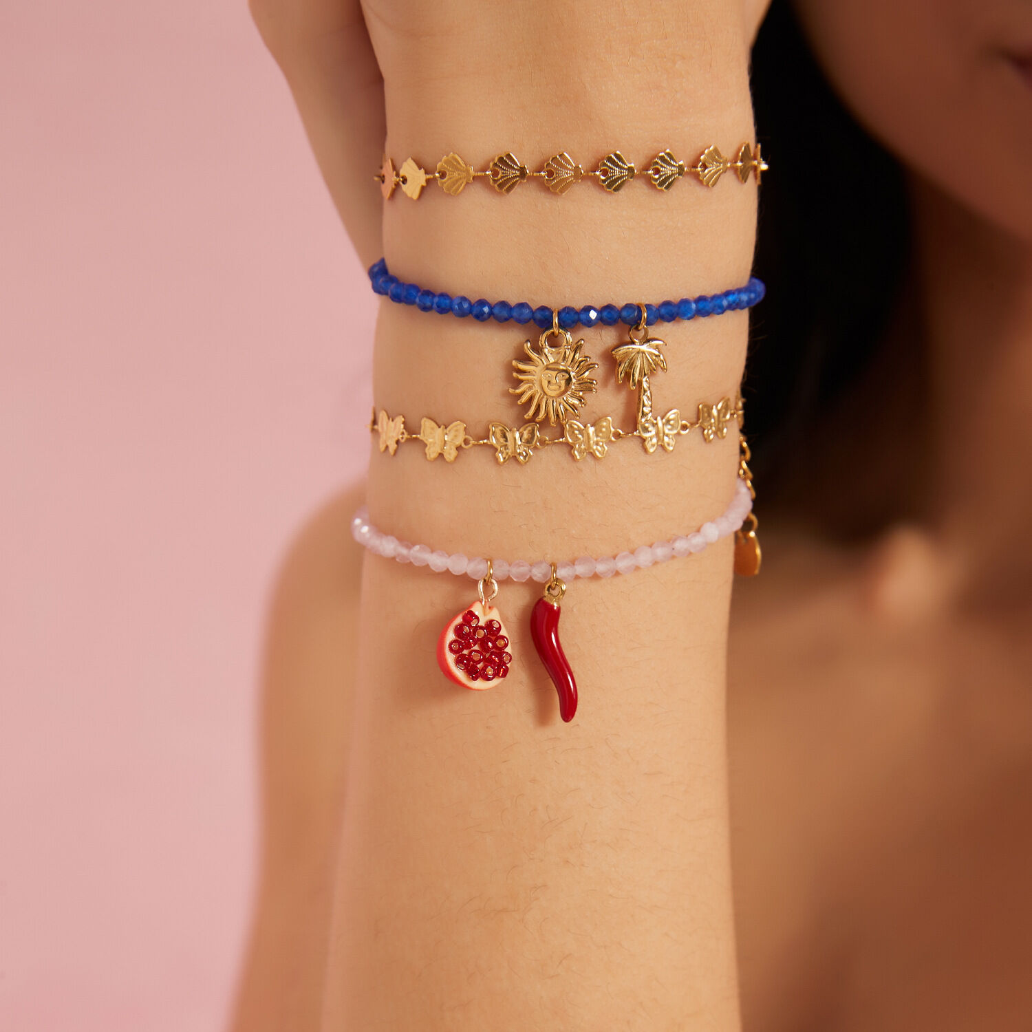 Vivid Fruits Stainless Steel Waterproof Gold Color Women's Charm Bracelets 2