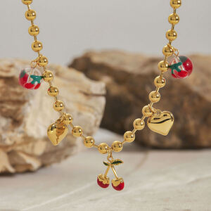 Collane di perline color oro impermeabili in acciaio inossidabile Sweet Cherry h5 Immagine2