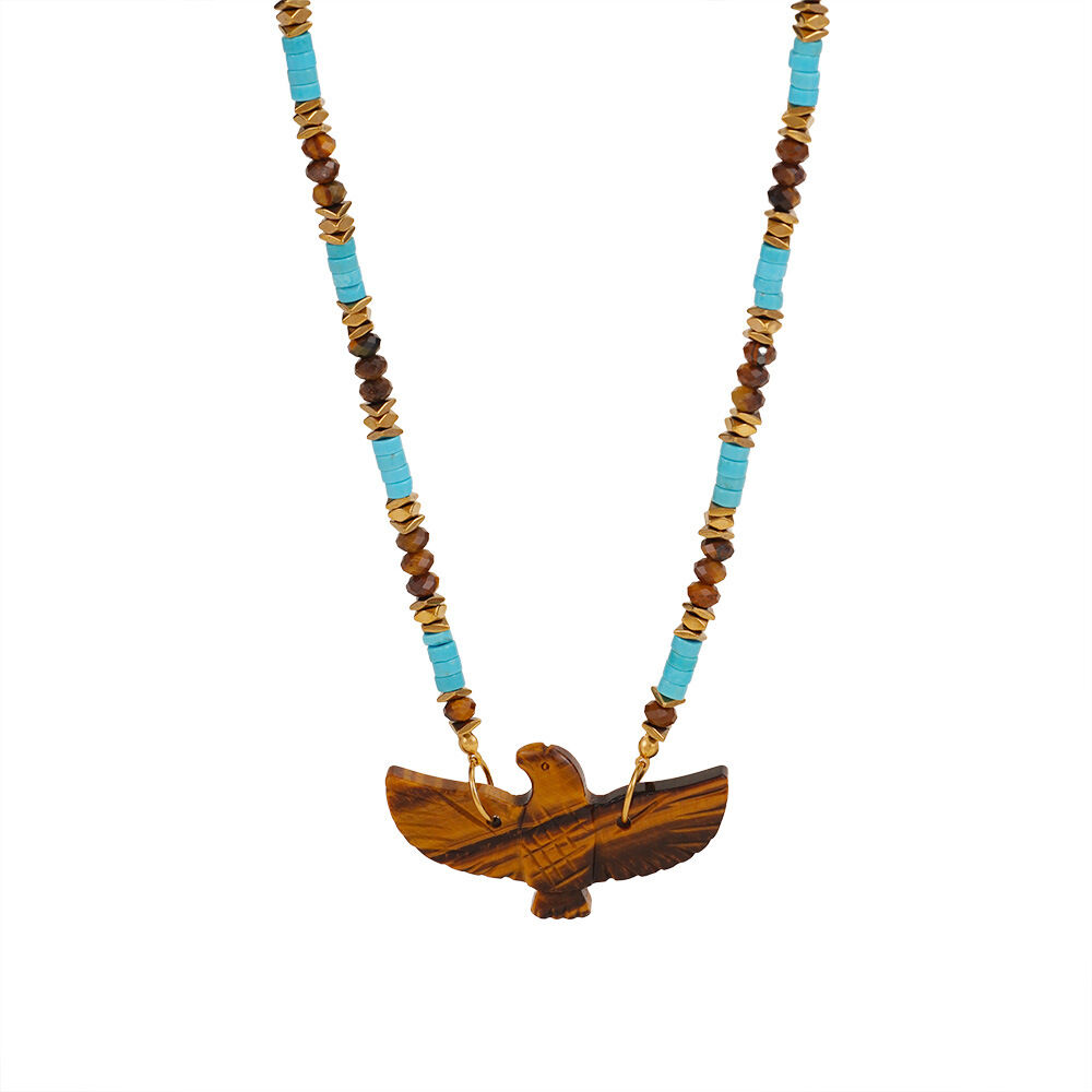 Collier de perles pour femme, style bohème, en acier inoxydable, couleur or, forme d'aigle, 1 pièce, de la série ethnique h5 Image7
