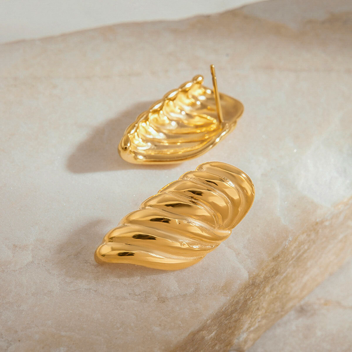 Retro Stainless Steel Waterproof  Gold Color Stud Earrings 2