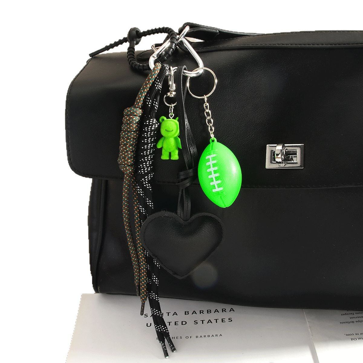 1 Piece Premium Feeling Solid Color Black PU Love Heart Women's Bag Pendant h5 Picture6