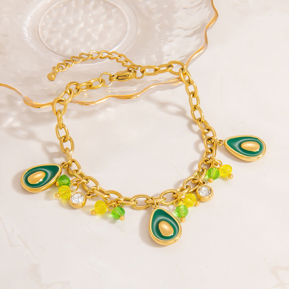 1 Piece Intricate Series Vivid Avocado Stainless Steel Waterproof Gold Color Women's Charm Bracelets 2
