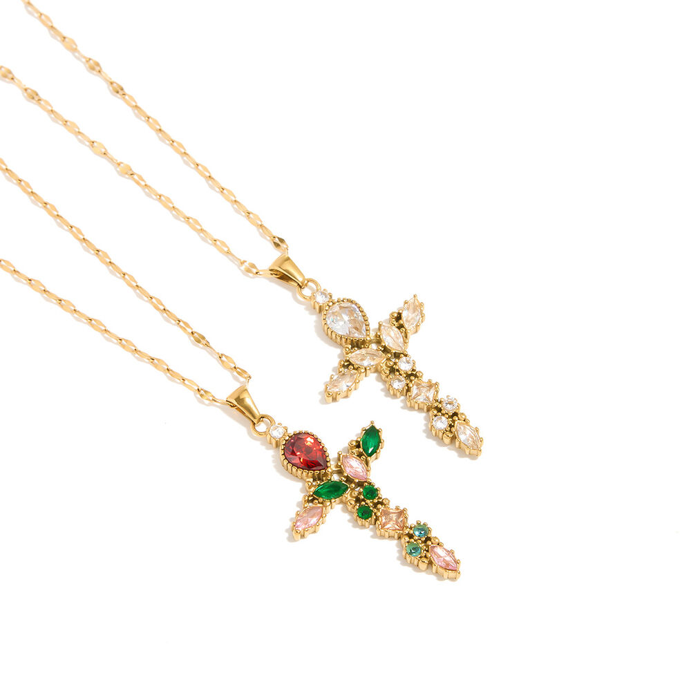 1 Piece Retro Cross Stainless Steel Waterproof Gold Color Women's Pendant Necklaces h5Picture5