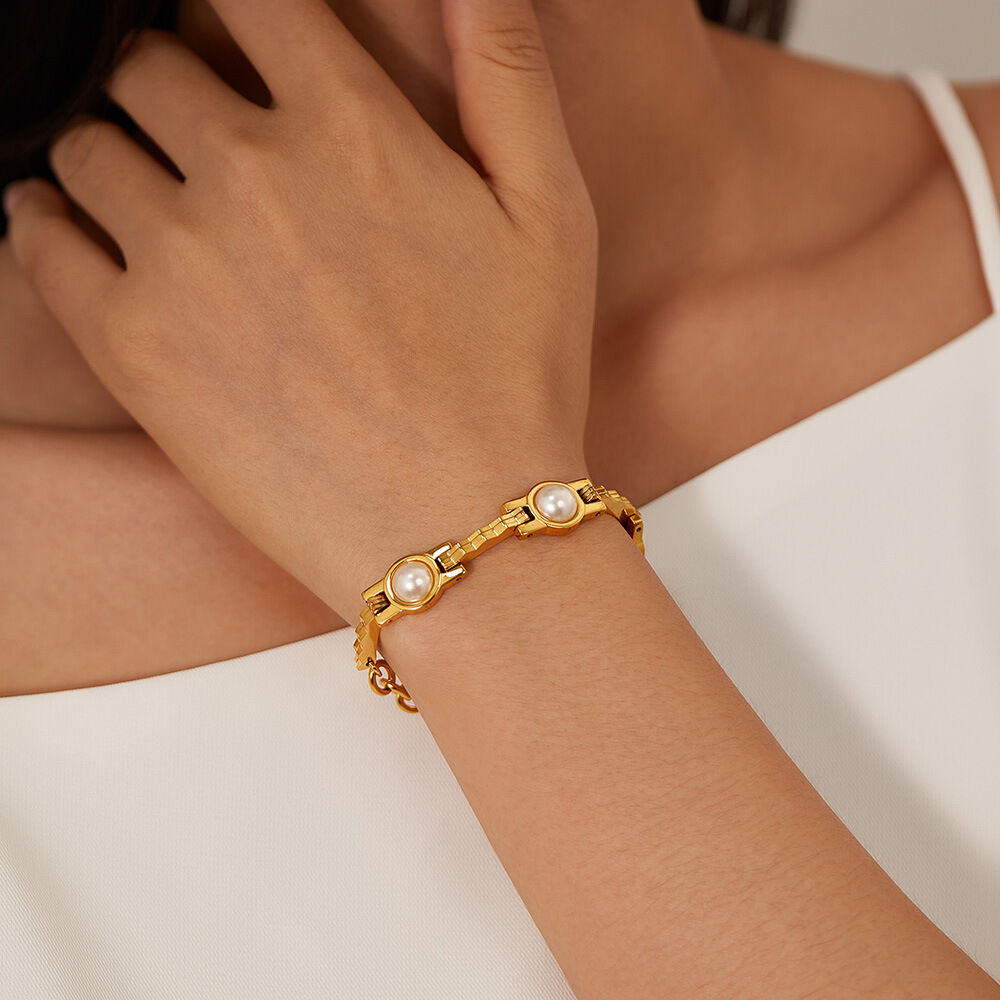 Bracciale retrò in acciaio inossidabile impermeabile color oro h5 Immagine4