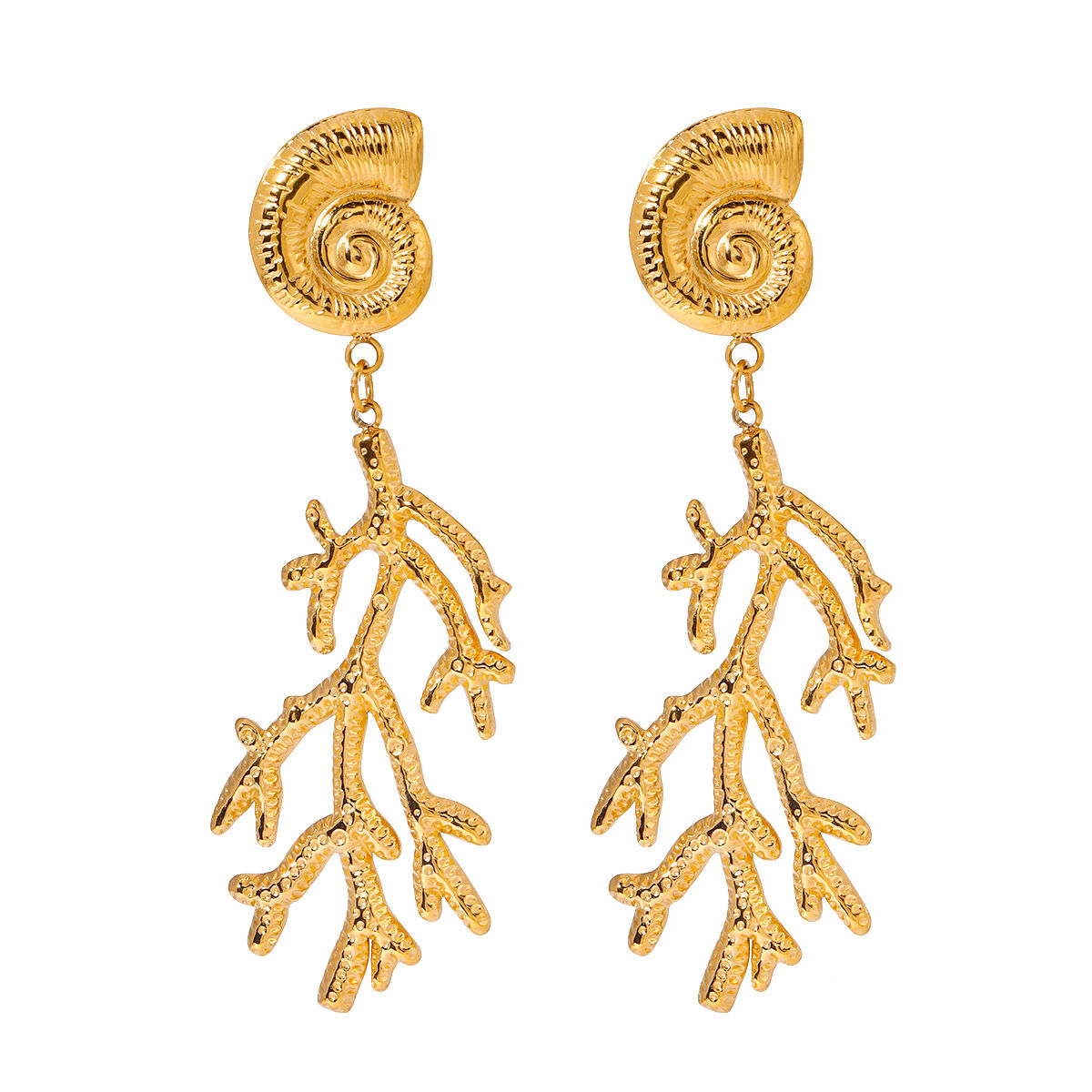 Retro Coral Stainless Steel Waterproof Gold Color Drop Earrings Picture5